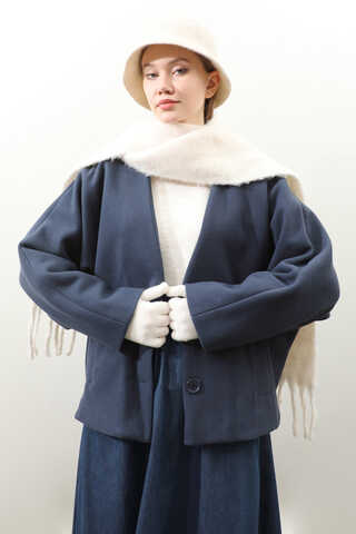 Yarasa Kısa Kol Ceket İndigo - 3