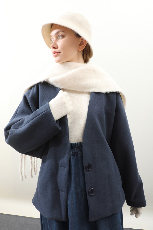 Yarasa Kısa Kol Ceket İndigo - 4