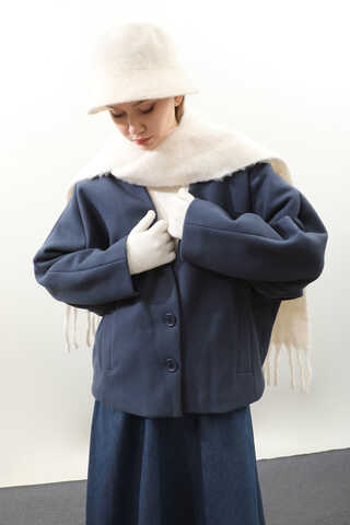 Yarasa Kısa Kol Ceket İndigo - 6