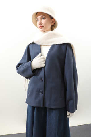 Yarasa Kısa Kol Ceket İndigo - 7