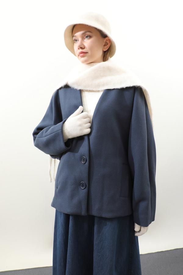 Yarasa Kısa Kol Ceket İndigo - 7