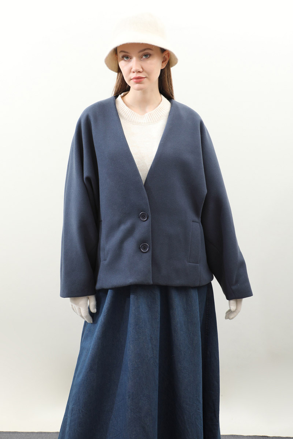 Yarasa Kısa Kol Ceket İndigo - 9