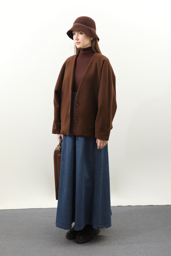 Yarasa Kısa Kol Ceket Kahverengi - 2