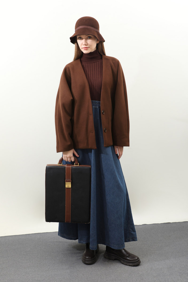 Yarasa Kısa Kol Ceket Kahverengi - 1