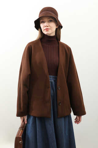 Yarasa Kısa Kol Ceket Kahverengi - 4