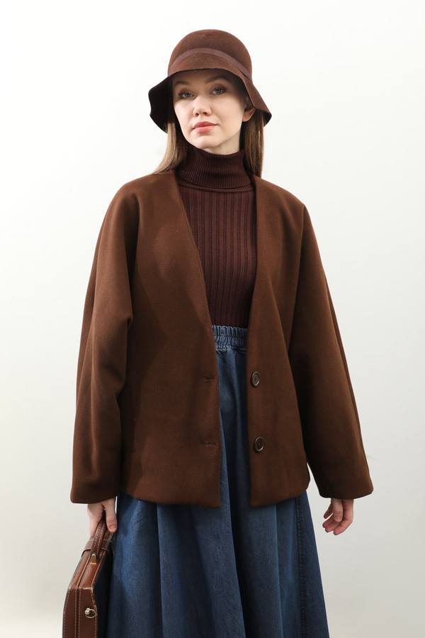 Yarasa Kısa Kol Ceket Kahverengi - 4