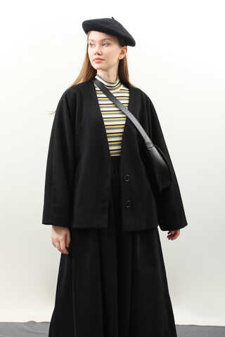 Yarasa Kısa Kol Ceket Siyah - 1