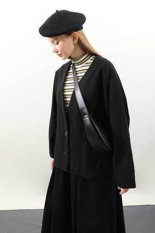 Yarasa Kısa Kol Ceket Siyah - 5