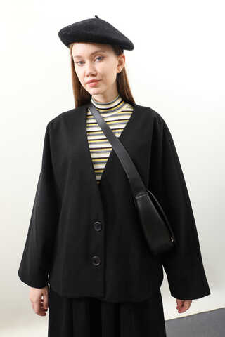 Yarasa Kısa Kol Ceket Siyah - 6