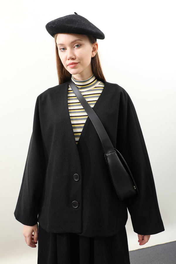 Yarasa Kısa Kol Ceket Siyah - 6