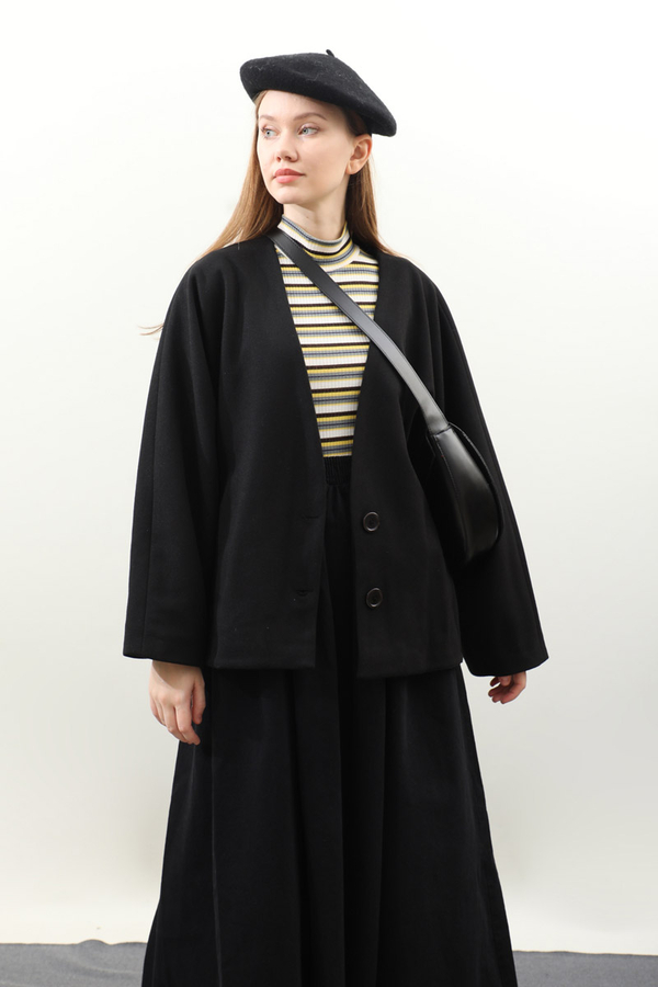 Yarasa Kısa Kol Ceket Siyah - 1