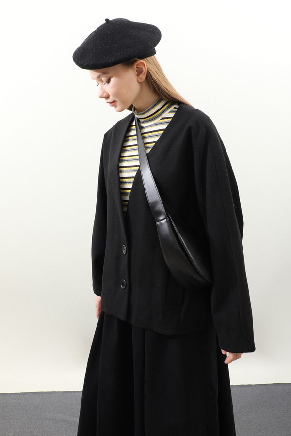 Yarasa Kısa Kol Ceket Siyah - 5