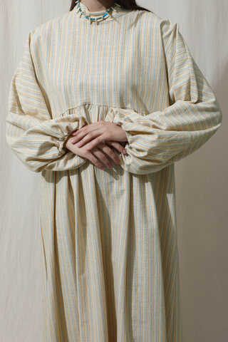 Çizgili Keten Elbise Bebe Mavisi - 7