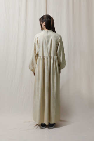 Çizgili Keten Elbise Bebe Mavisi - 8