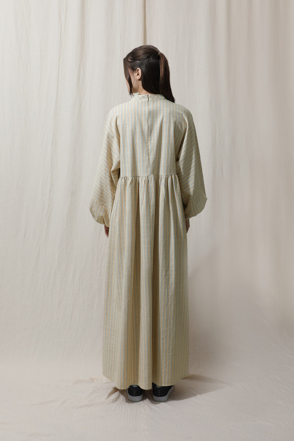 Çizgili Keten Elbise Bebe Mavisi - 8