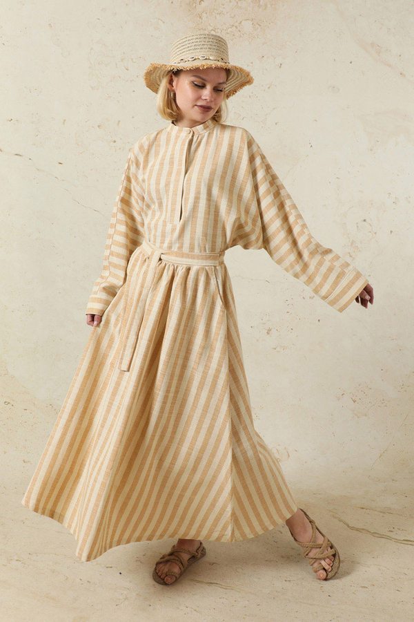 Yarasa Kol Keten Takım Camel - 5