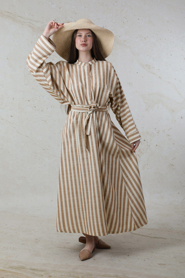 Yarasa Kol Keten Takım Kahverengi - 1