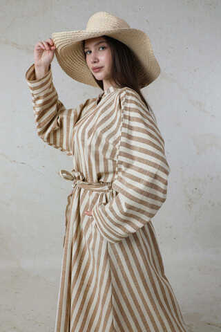 Yarasa Kol Keten Takım Kahverengi - 2