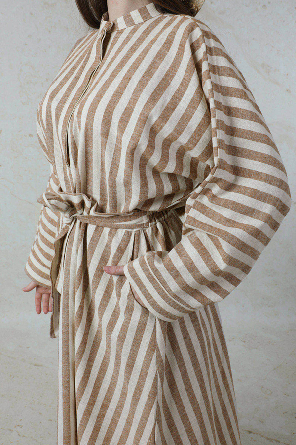 Yarasa Kol Keten Takım Kahverengi - 4