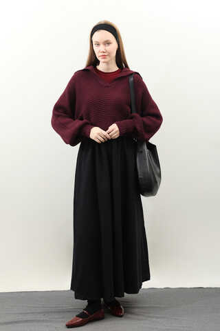 Yarasa Kol Kısa Kazak Bordo - 2