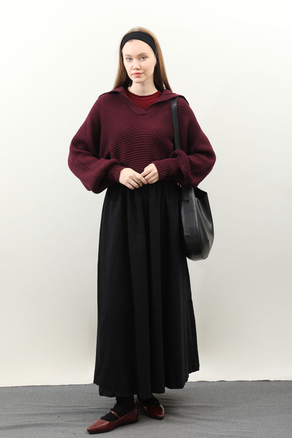 Yarasa Kol Kısa Kazak Bordo - 2