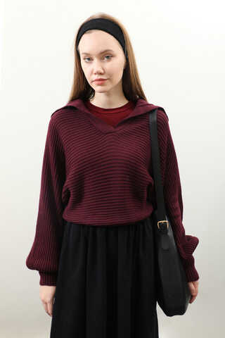 Yarasa Kol Kısa Kazak Bordo - 7