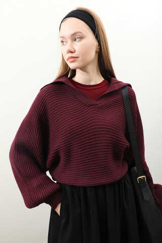 Yarasa Kol Kısa Kazak Bordo - 1