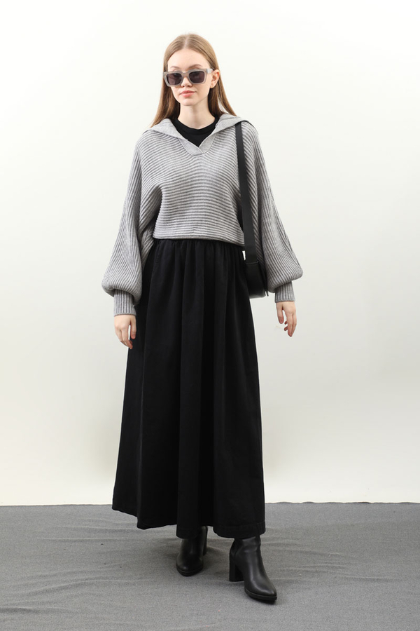 Yarasa Kol Kısa Kazak Gri - 1