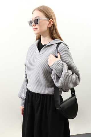 Yarasa Kol Kısa Kazak Gri - 4