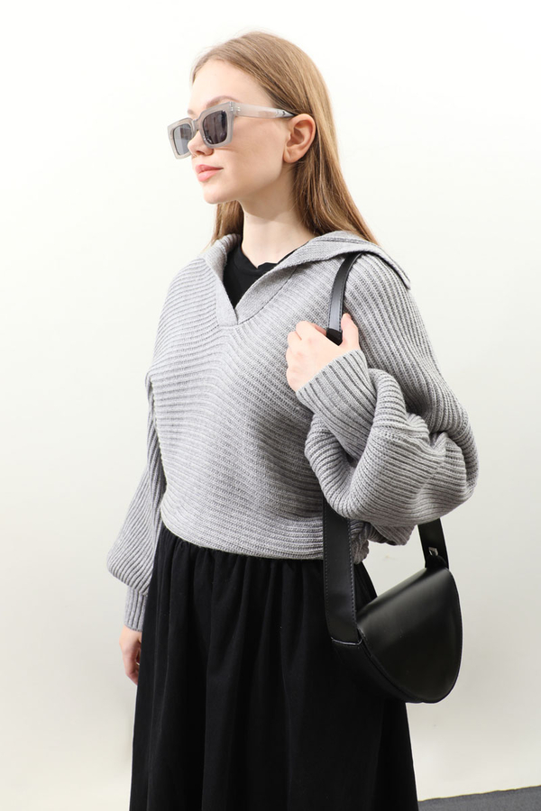 Yarasa Kol Kısa Kazak Gri - 4