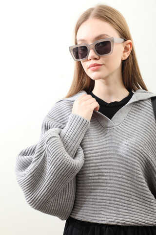 Yarasa Kol Kısa Kazak Gri - 5