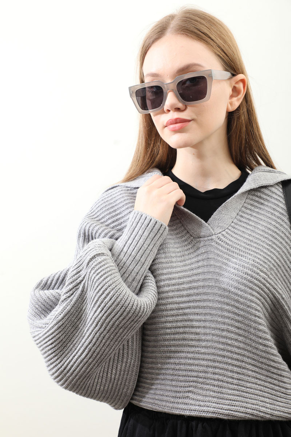 Yarasa Kol Kısa Kazak Gri - 5