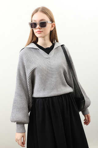 Yarasa Kol Kısa Kazak Gri - 6