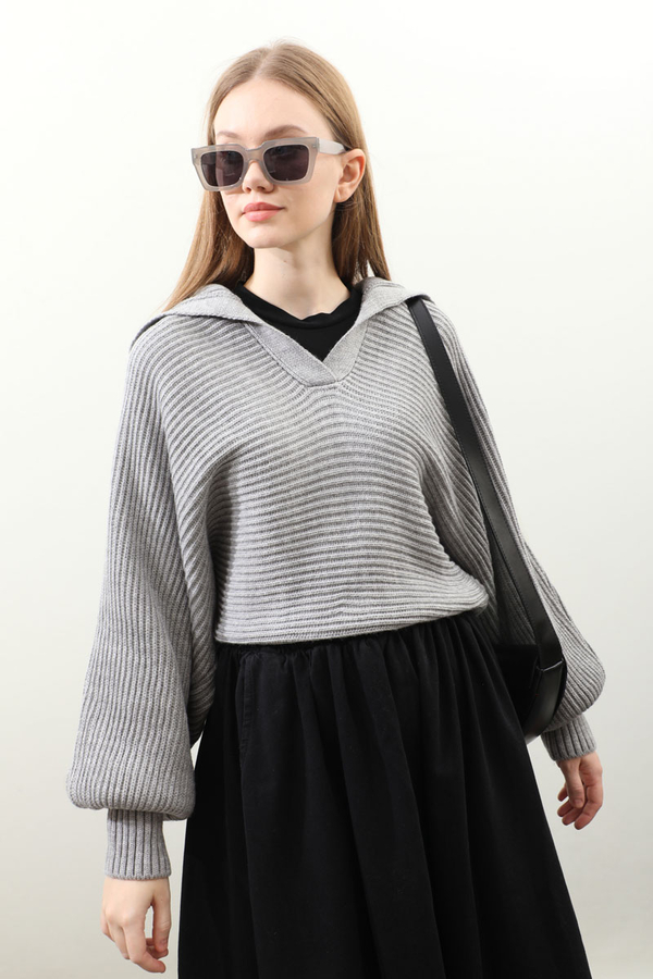 Yarasa Kol Kısa Kazak Gri - 6