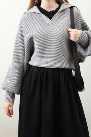 Yarasa Kol Kısa Kazak Gri - 7