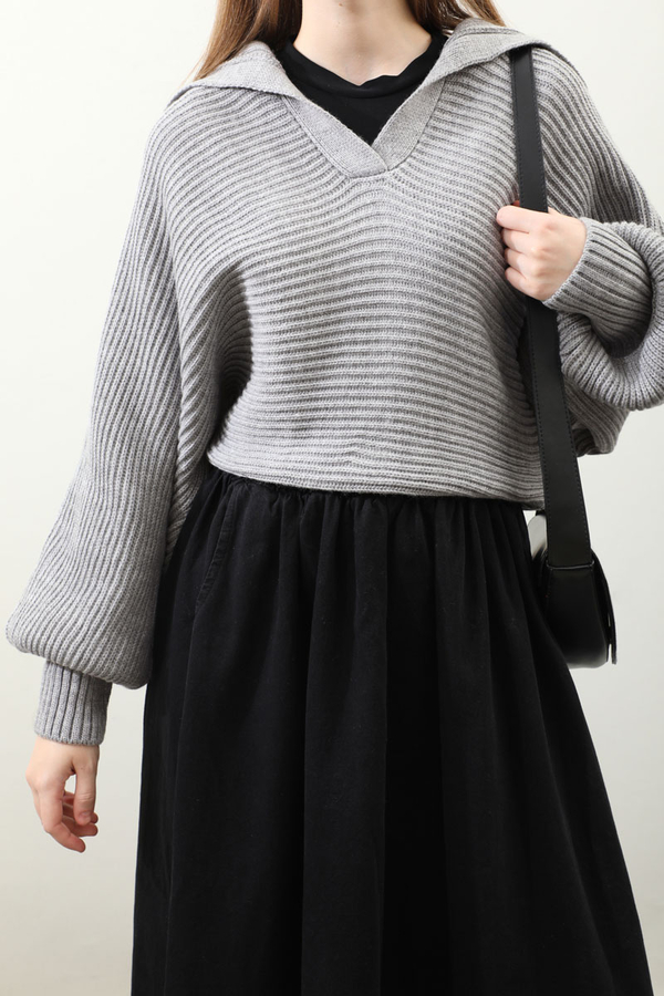 Yarasa Kol Kısa Kazak Gri - 7