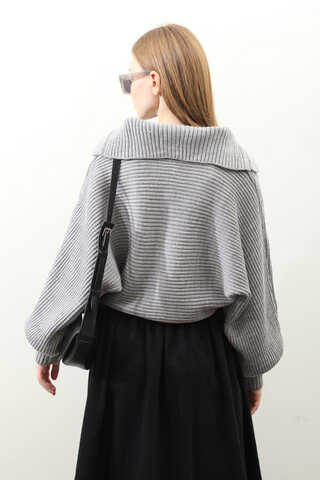 Yarasa Kol Kısa Kazak Gri - 8