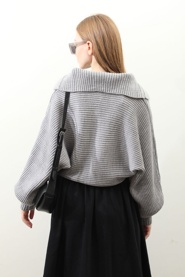 Yarasa Kol Kısa Kazak Gri - 8