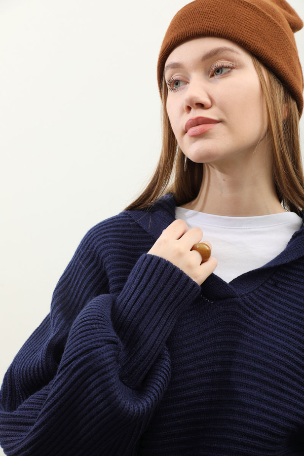 Yarasa Kol Kısa Kazak Lacivert - 6