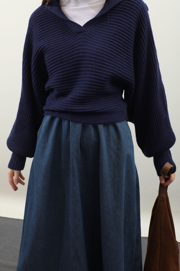 Yarasa Kol Kısa Kazak Lacivert - 7