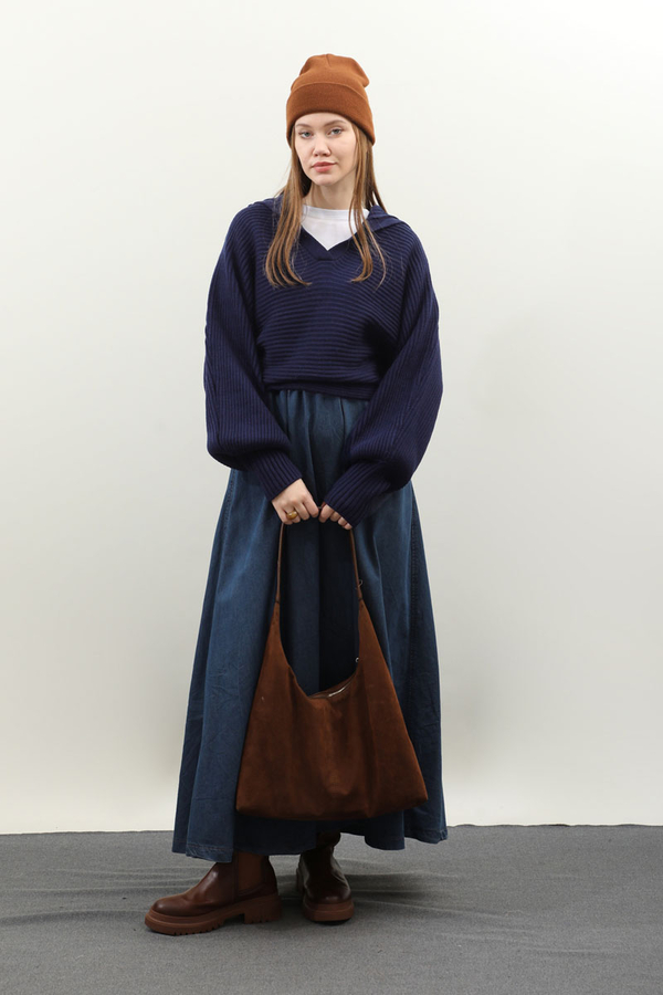 Yarasa Kol Kısa Kazak Lacivert - 1