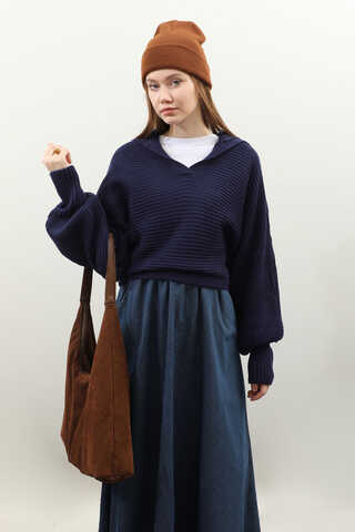 Yarasa Kol Kısa Kazak Lacivert - 3