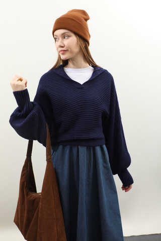 Yarasa Kol Kısa Kazak Lacivert - 4