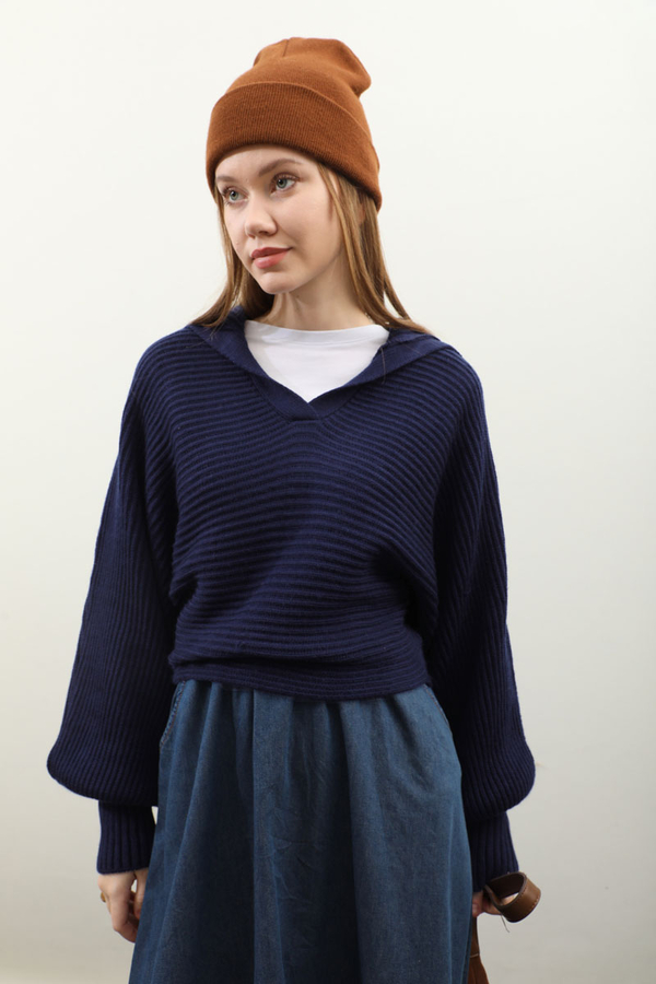 Yarasa Kol Kısa Kazak Lacivert - 5