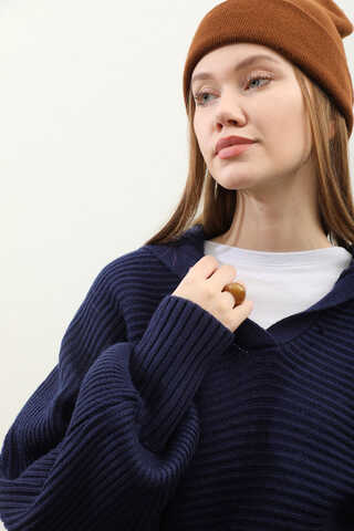 Yarasa Kol Kısa Kazak Lacivert - 6