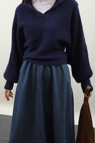 Yarasa Kol Kısa Kazak Lacivert - 7