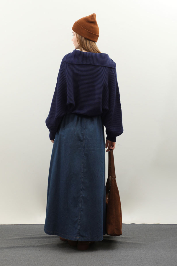 Yarasa Kol Kısa Kazak Lacivert - 8