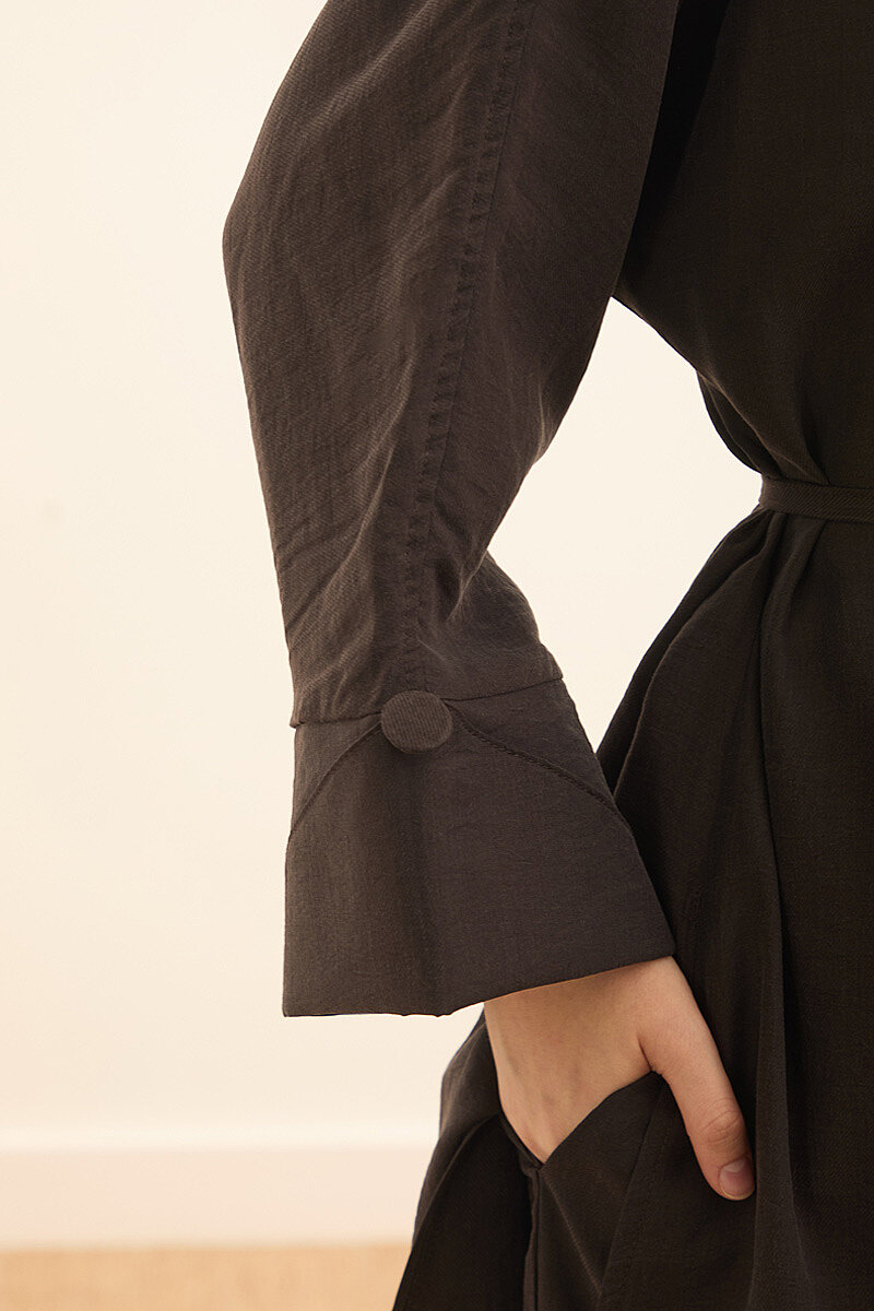 Bağlamalı Yarasa Kol Pantolon Takım Kahve - 3