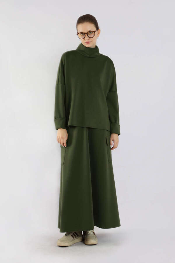 Yarım Balıkçı Yaka Cepli Spor Takım Haki - 1