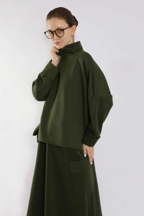 Yarım Balıkçı Yaka Cepli Spor Takım Haki - 2